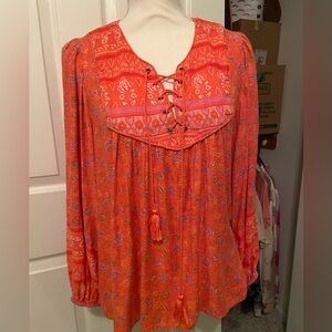 Lucky Brand Women's Floral Orange and Pink Blouse